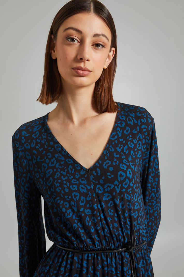 Abito in jersey con cintura - BLU NERO - Fashion Market - 3