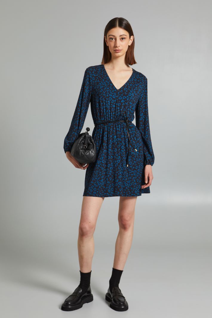 Abito in jersey con cintura - BLU NERO - Fashion Market