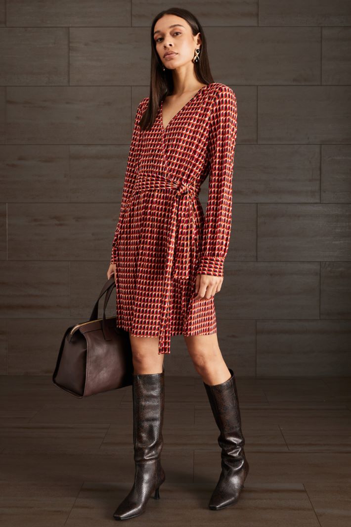 Abito in jersey stampato - ROSSO ARANCIONE NERO - Fashion Market