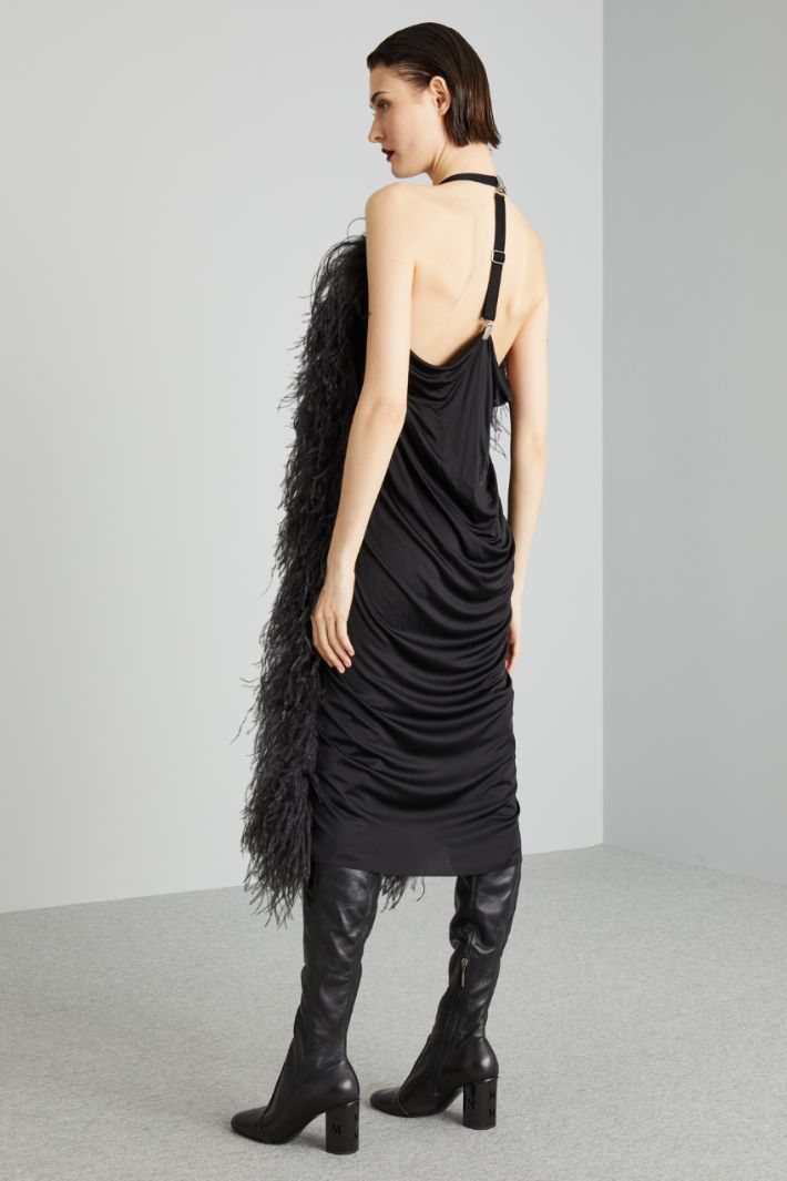 Abito con boa di piume - NERO - Fashion Market - 4