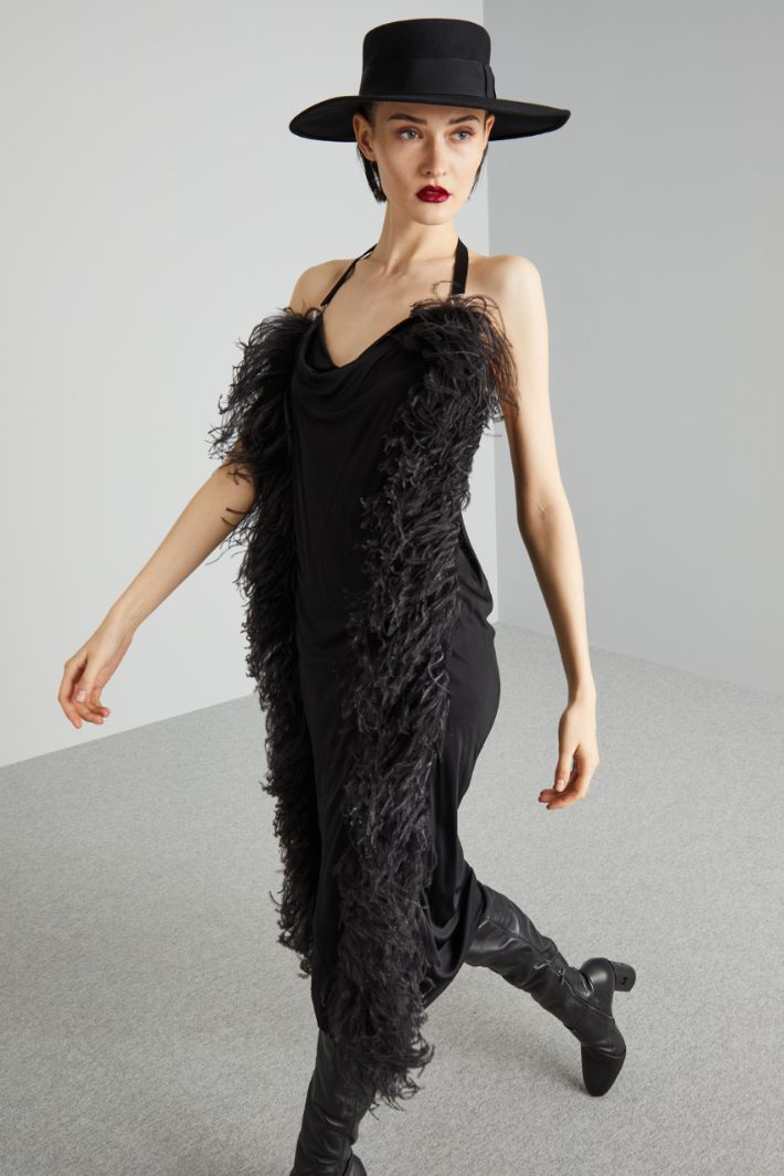 Abito con boa di piume - NERO - Fashion Market - 2