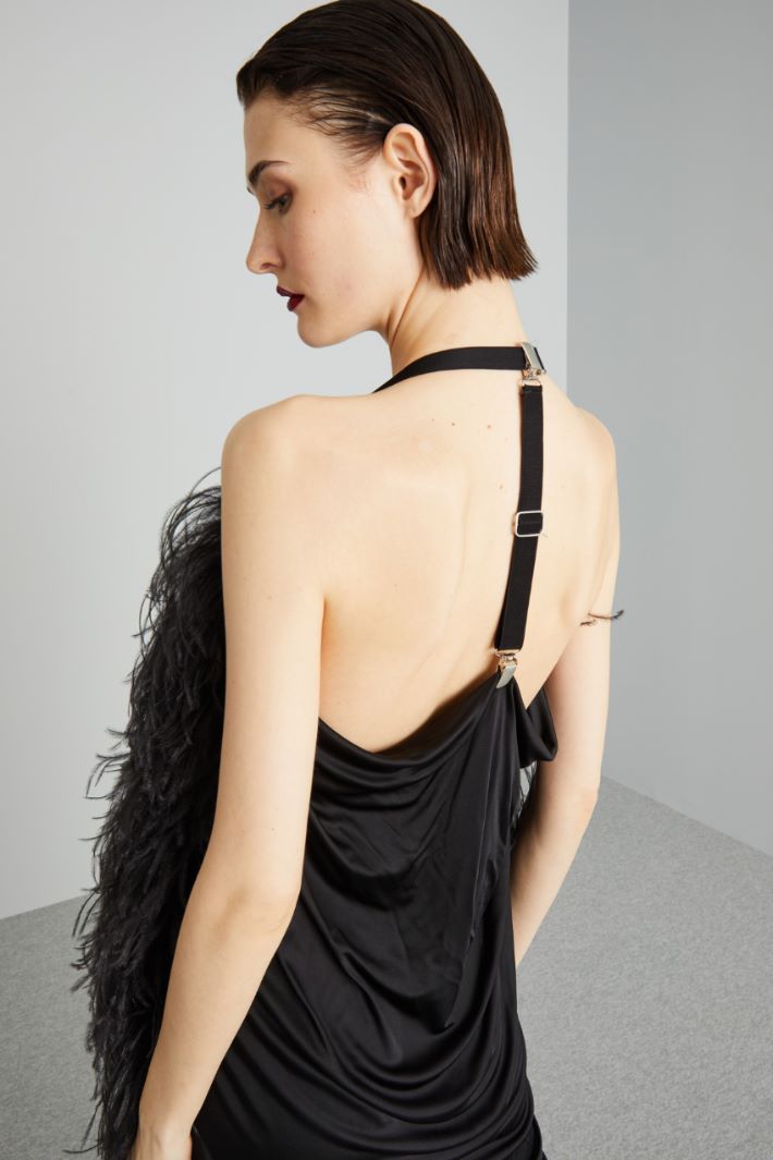 Abito con boa di piume - NERO - Fashion Market - 3