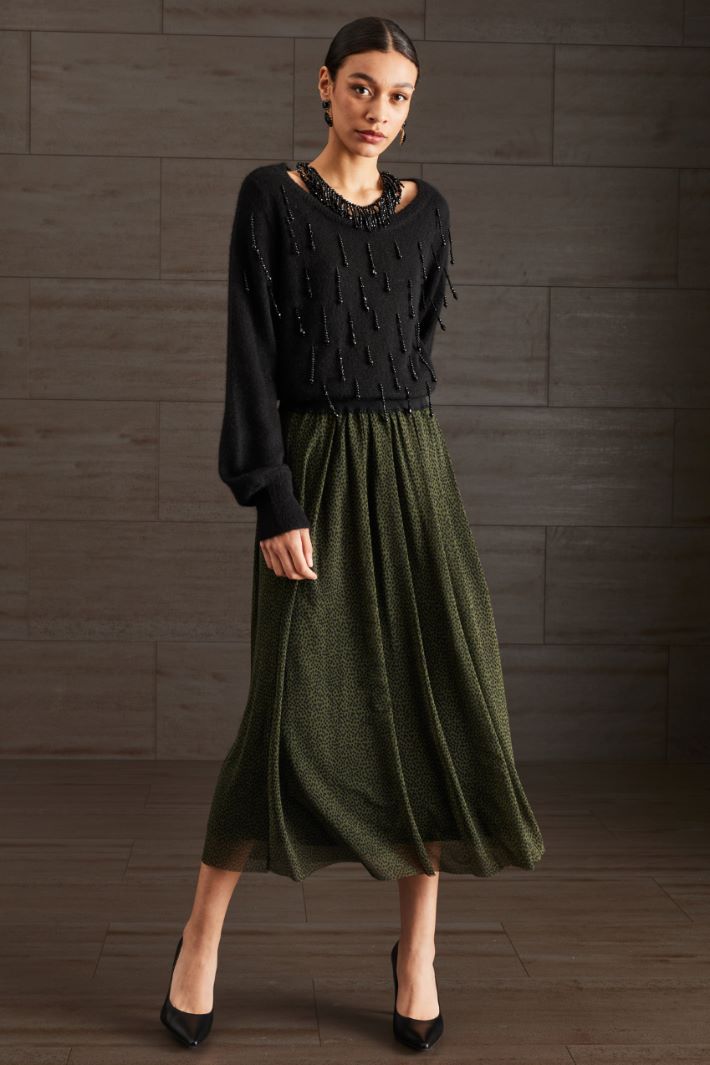 Gonna stampata - VERDE SCURO NERO - Fashion Market