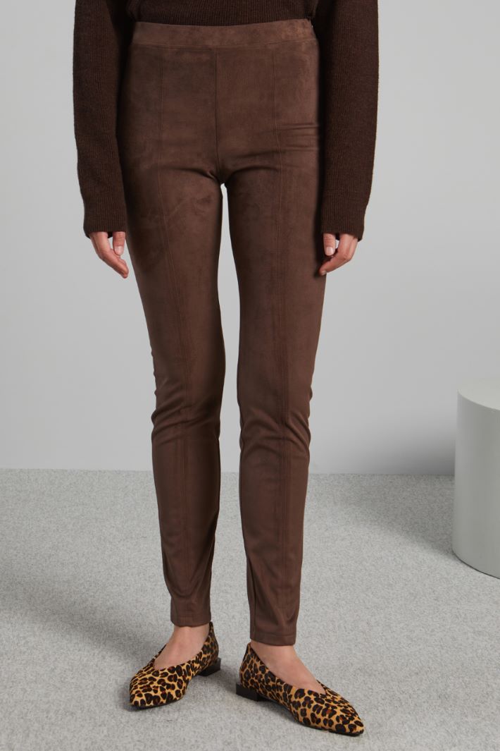 Pantaloni in jersey dal finish vellutato - MARRONE SCURO - Fashion Market - 2