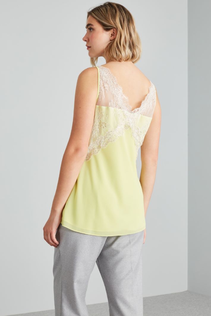 Top in georgette e pizzo - LIME - Fashion Market - 4