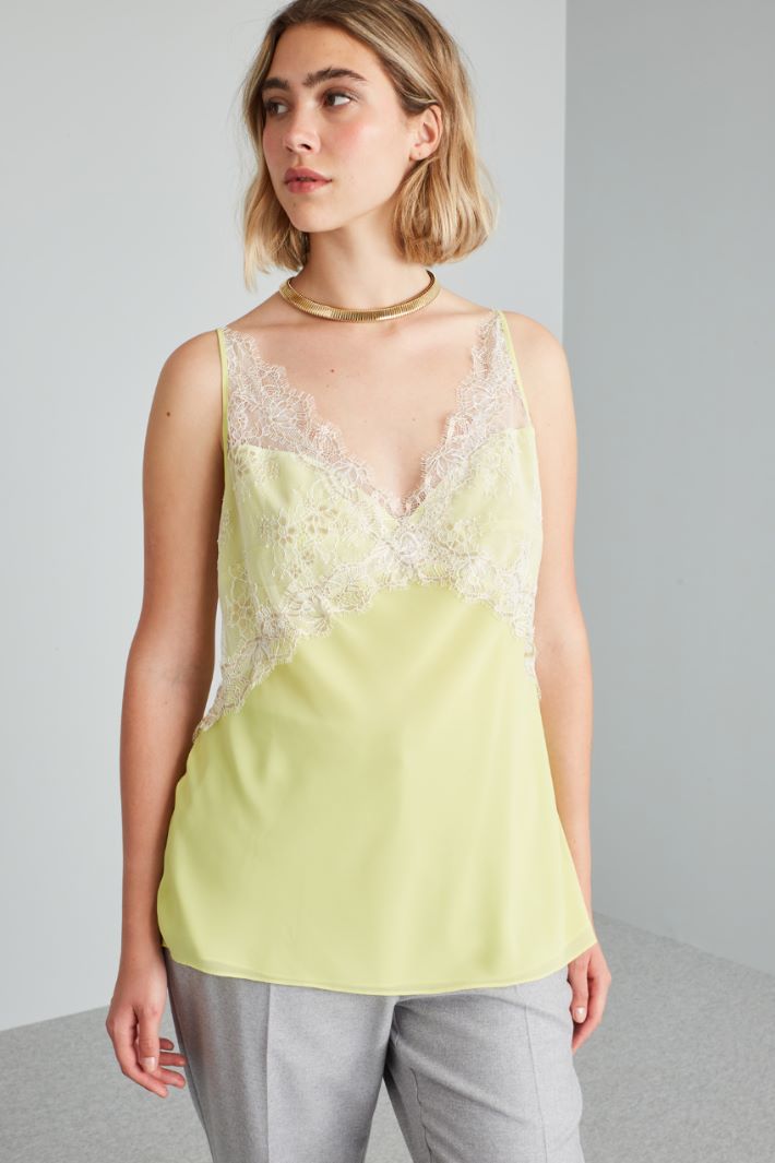 Top in georgette e pizzo - LIME - Fashion Market - 2