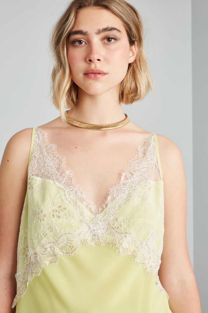 Top in georgette e pizzo - LIME - Fashion Market - 3