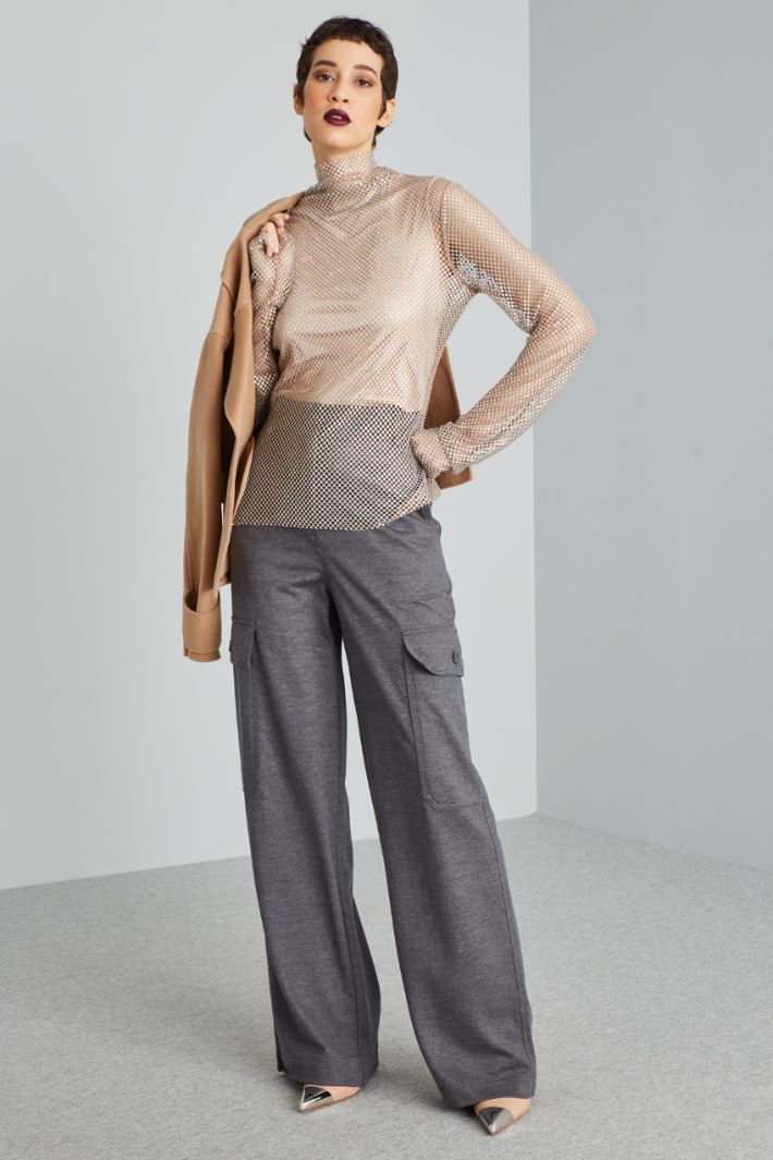 Top in rete con strass - ROSA PALLIDO ARGENTO - Fashion Market