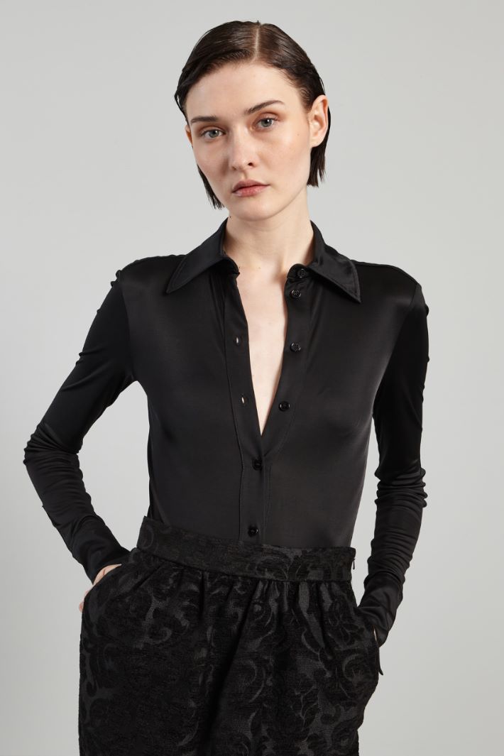 Body a camicia in jersey - NERO - Fashion Market - 2