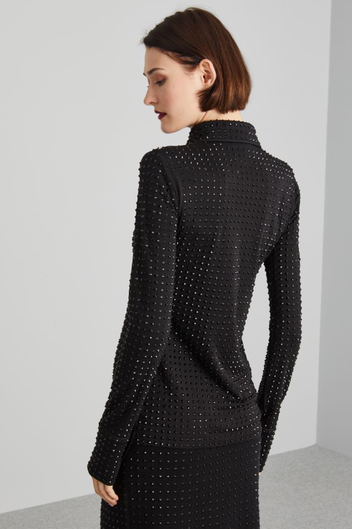 Camicia in jersey con strass  - NERO - Fashion Market - 4