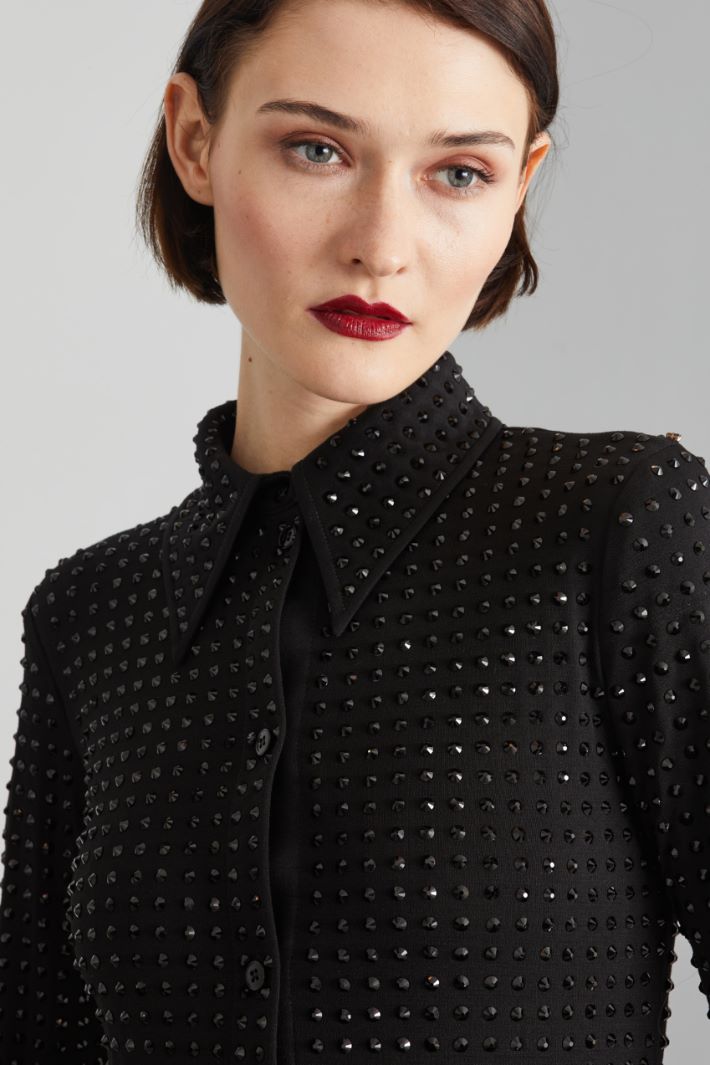 Camicia in jersey con strass  - NERO - Fashion Market - 3