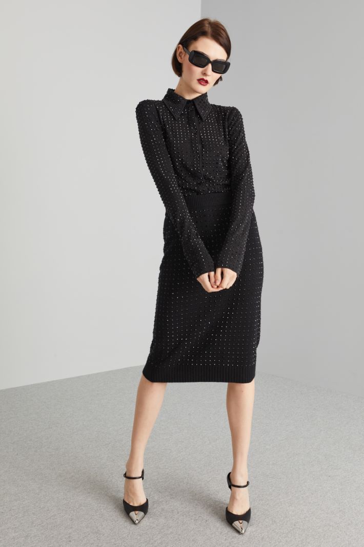 Camicia in jersey con strass  - NERO - Fashion Market