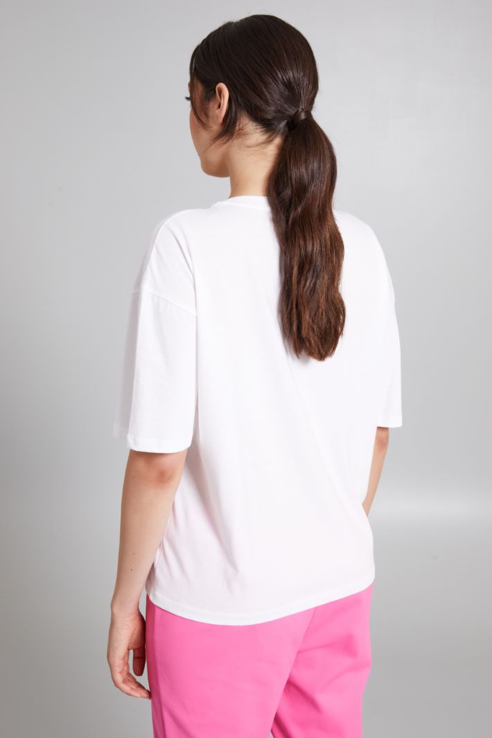 T-shirt con inserto in raso - BIANCO NERO ROSA - Fashion Market - 4