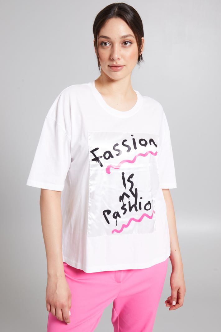 T-shirt con inserto in raso - BIANCO NERO ROSA - Fashion Market - 2