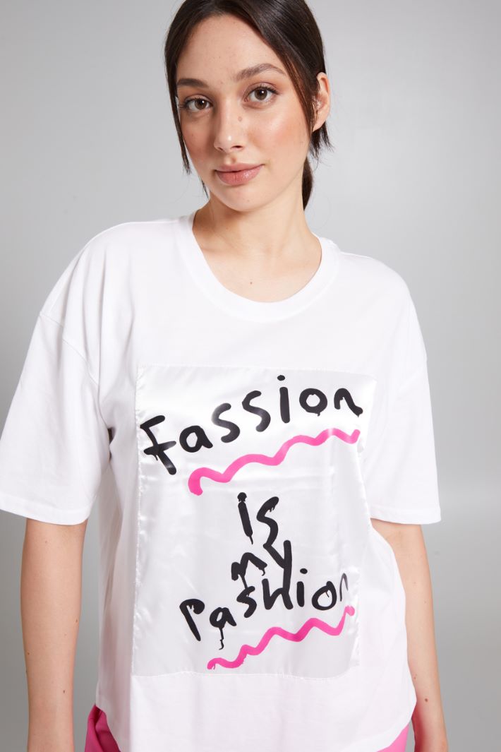 T-shirt con inserto in raso - BIANCO NERO ROSA - Fashion Market - 3