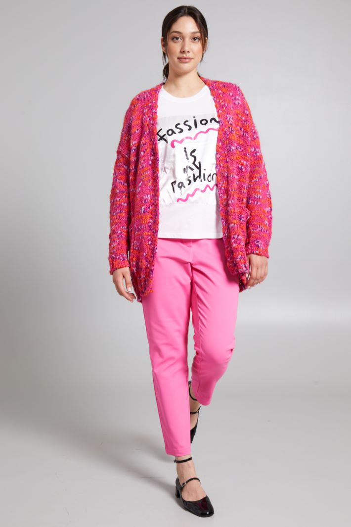 T-shirt con inserto in raso - BIANCO NERO ROSA - Fashion Market