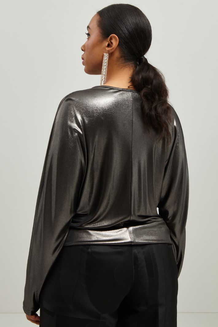 Top laminato con drappeggio - ARGENTO - Fashion Market - 4