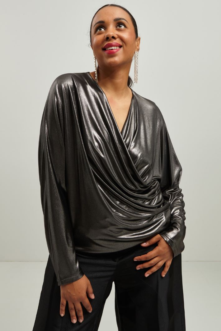 Top laminato con drappeggio - ARGENTO - Fashion Market - 2