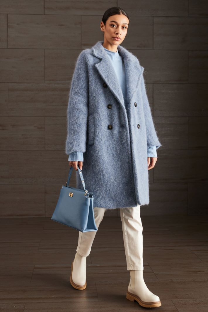 Cappotto garzato - AZZURRO POLVERE - Fashion Market