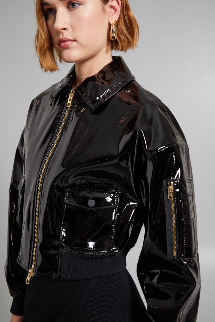 Giacca corta in vernice - NERO - Fashion Market - 3
