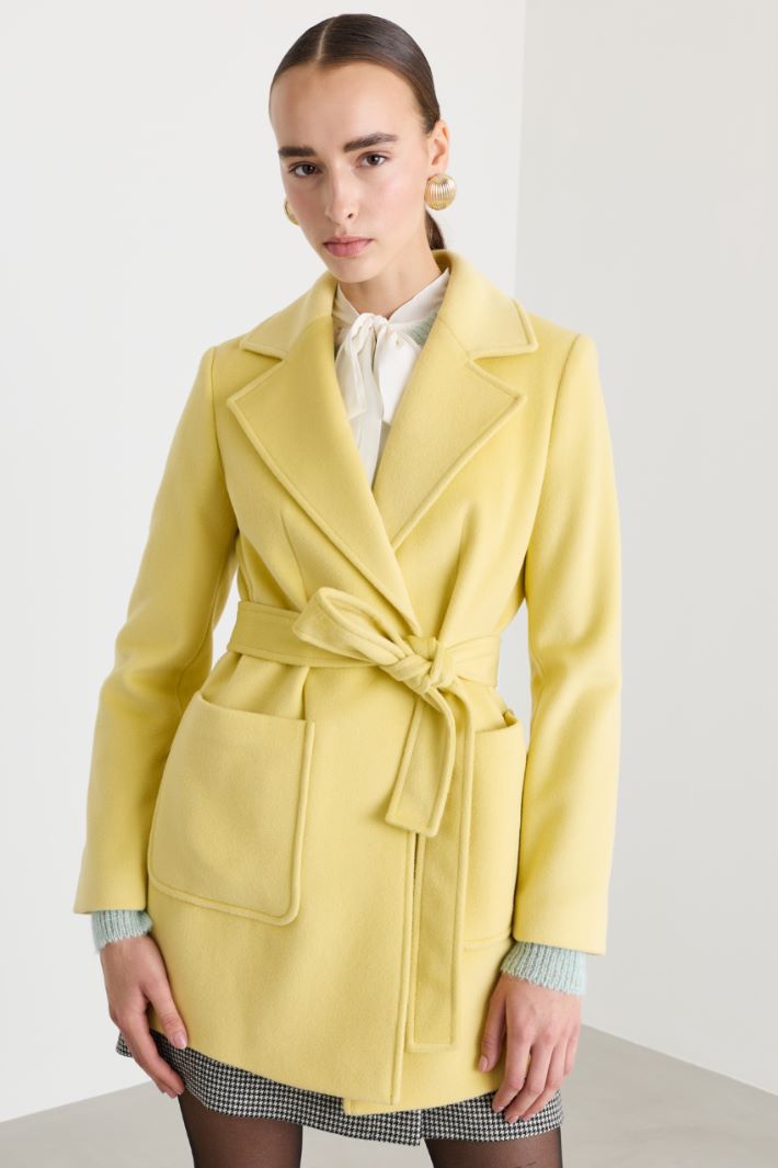 Cappotto a vestaglia in drap di lana - GIALLO - Fashion Market - 2