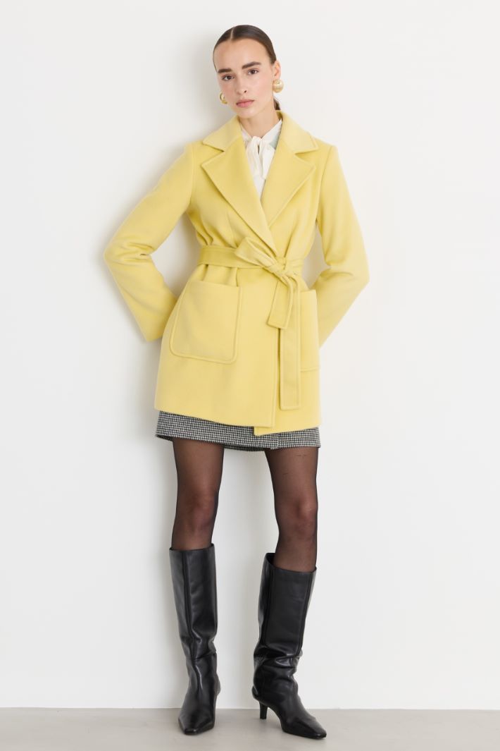 Cappotto a vestaglia in drap di lana - GIALLO - Fashion Market
