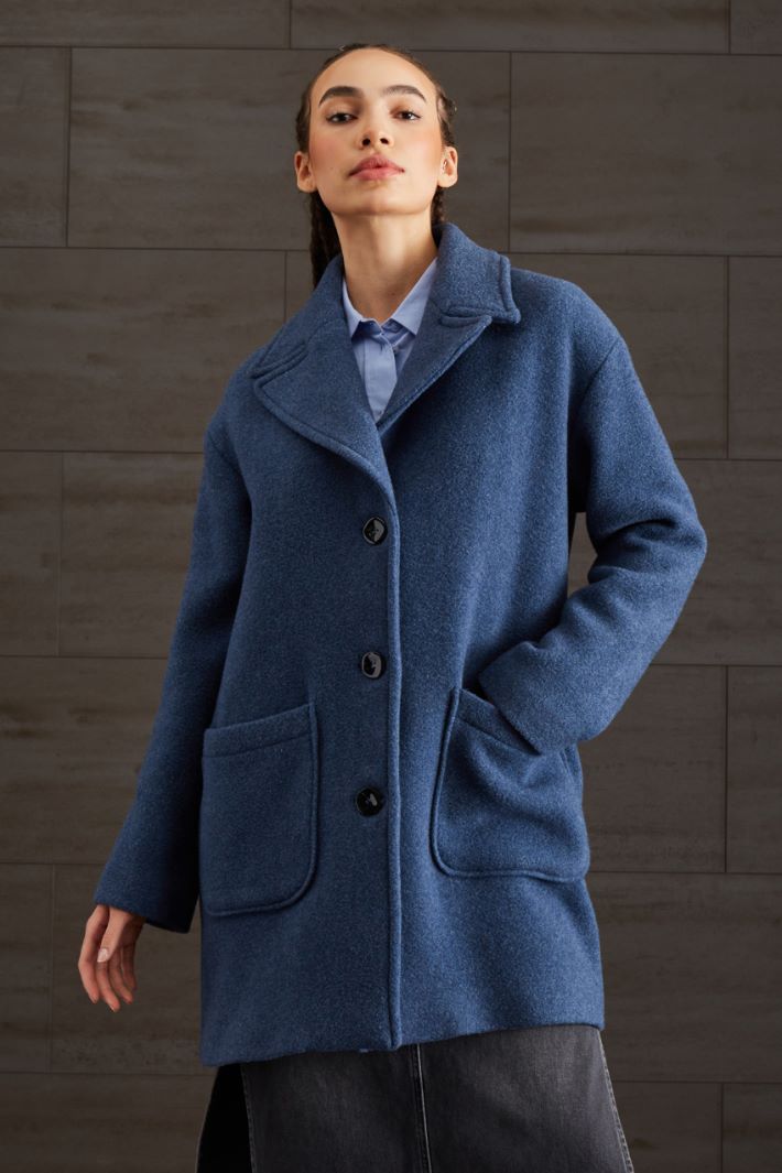 Cappotto in panno di lana - BLU ACCIAIO - Fashion Market - 2