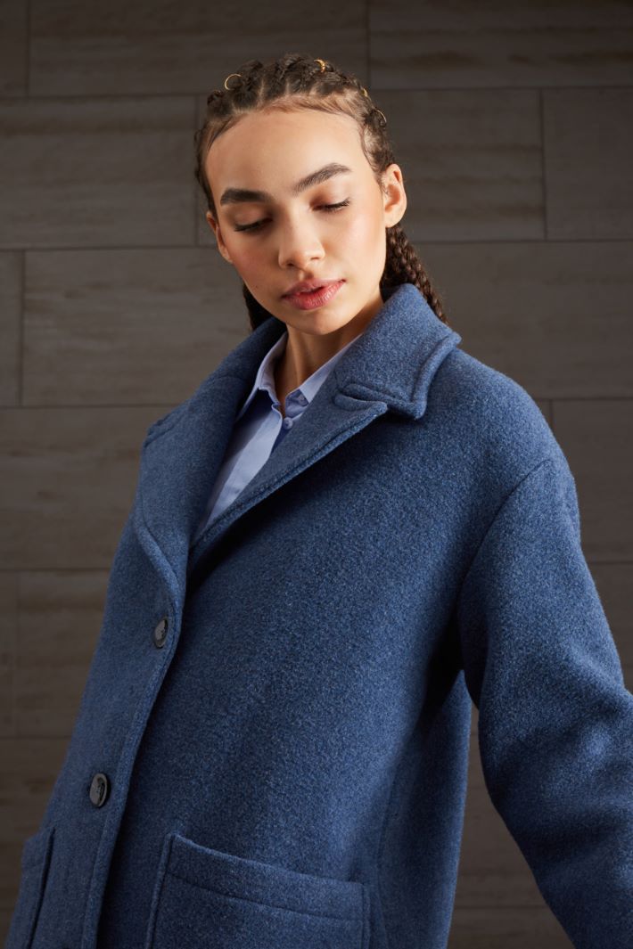 Cappotto in panno di lana - BLU ACCIAIO - Fashion Market - 3