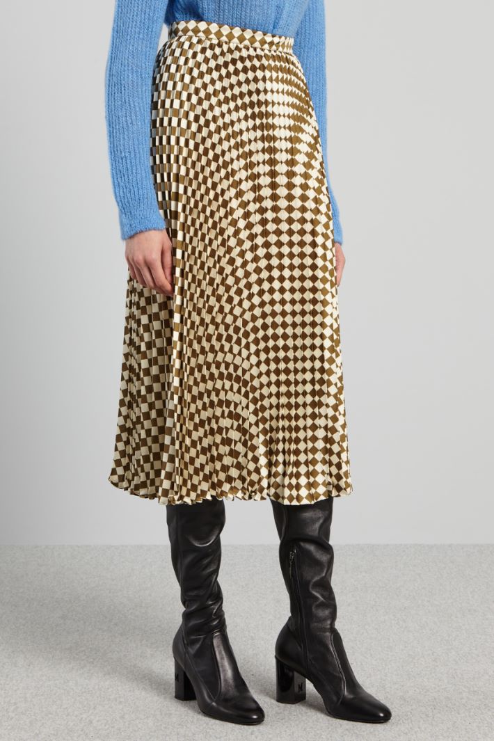 Gonna plissettata a fantasia - VERDE OLIVA PANNA - Fashion Market - 2