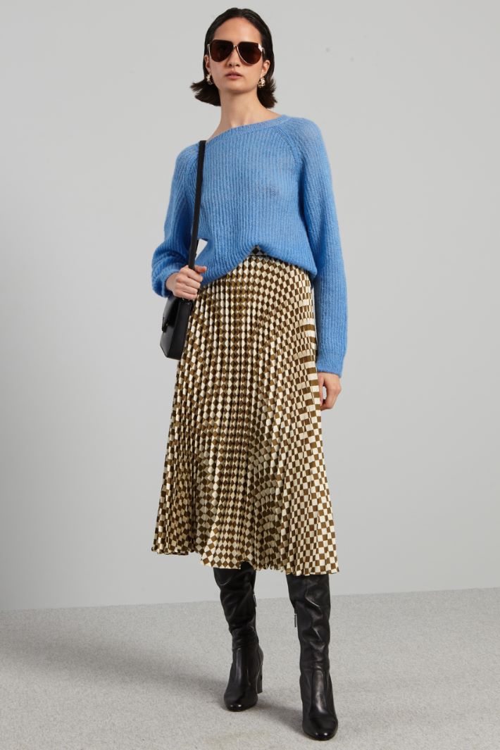 Gonna plissettata a fantasia - VERDE OLIVA PANNA - Fashion Market