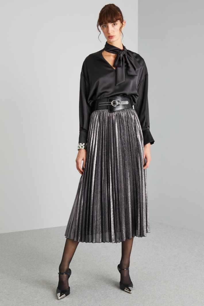 Gonna in georgette spalmata - NERO - Fashion Market