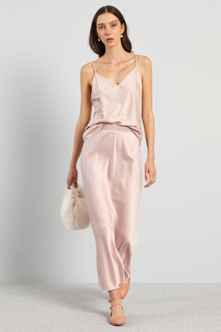 Gonna lunga in raso  - ROSA POLVERE - Fashion Market