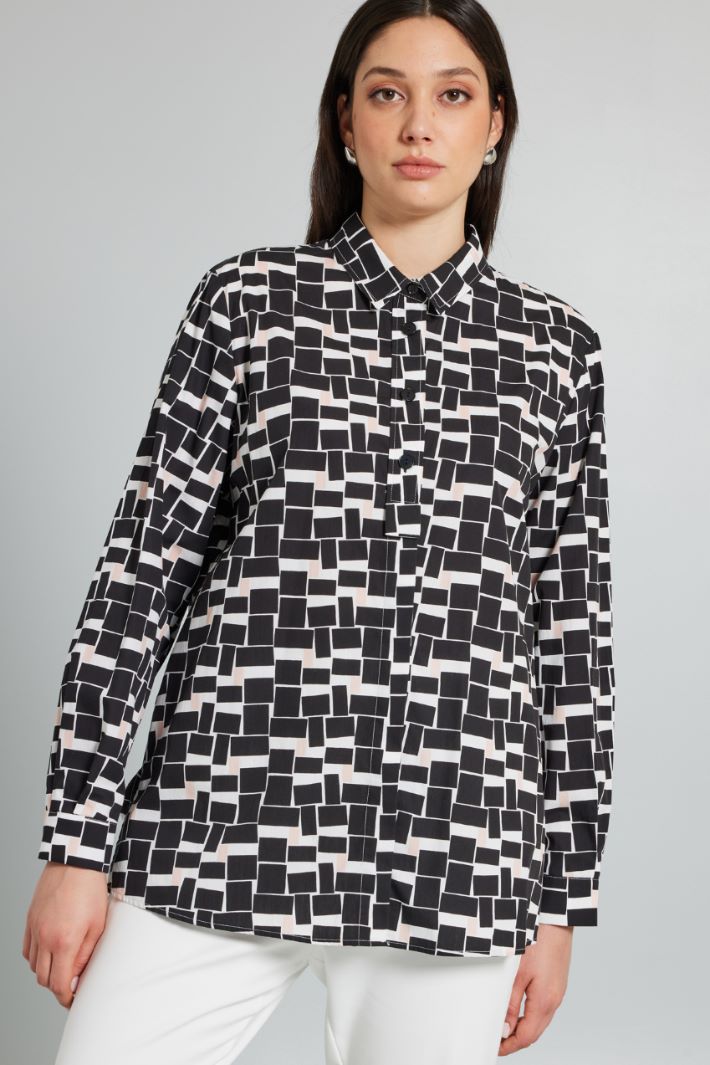 Camicia in popeline stampato - NERO BIANCO ROSA - Fashion Market - 2
