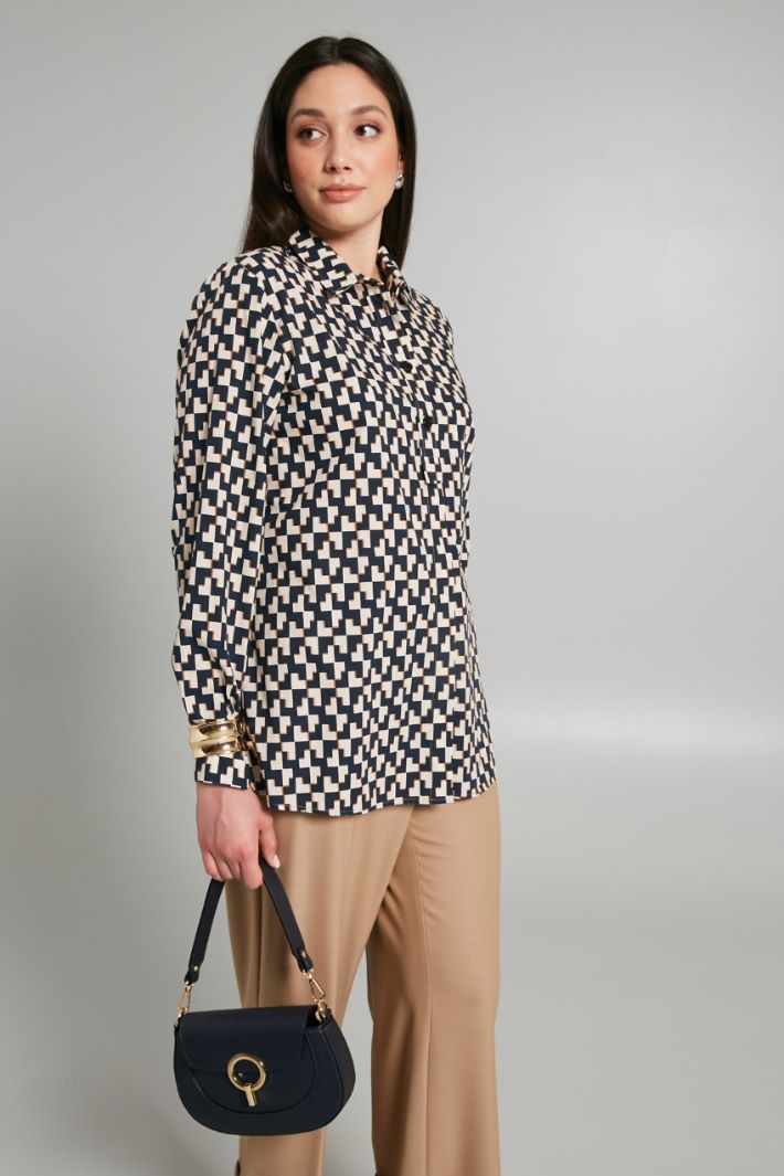 Camicia in popeline stampato - BLU PANNA - Fashion Market - 2