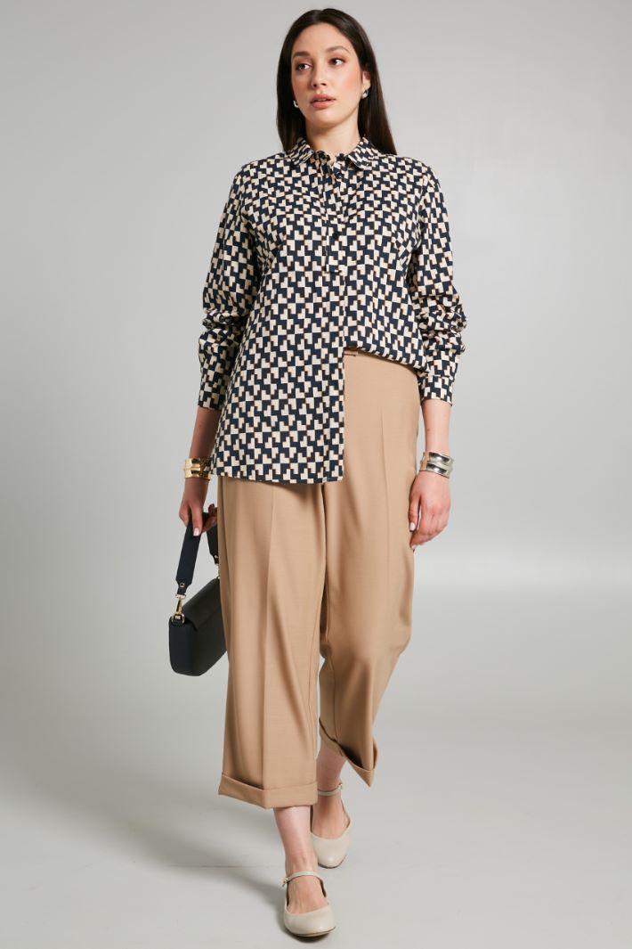 Camicia in popeline stampato - BLU PANNA - Fashion Market