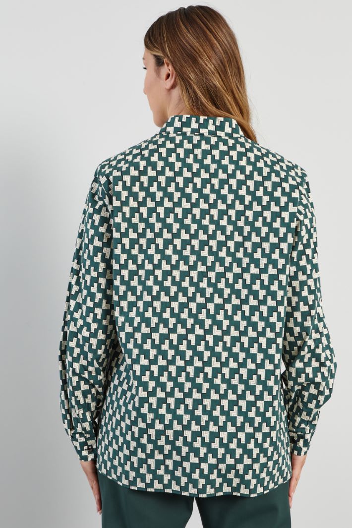 Camicia in popeline stampato - VERDE BOSCO PANNA - Fashion Market - 4