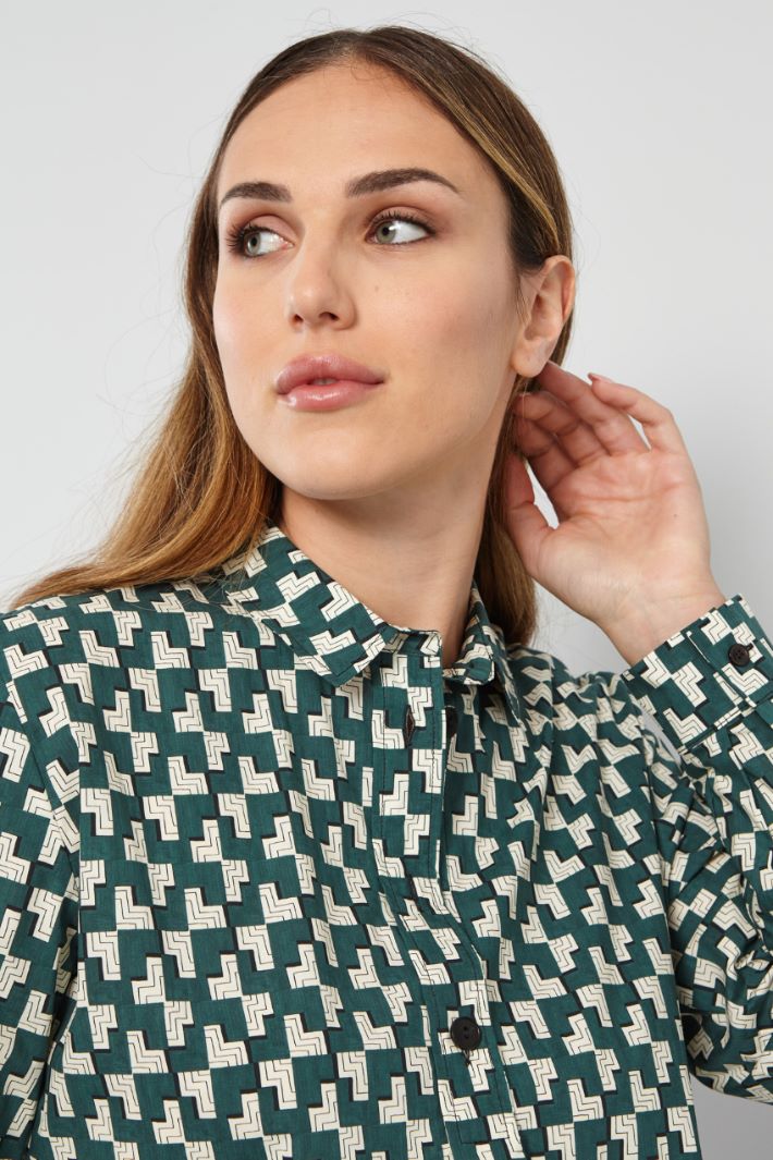 Camicia in popeline stampato - VERDE BOSCO PANNA - Fashion Market - 3