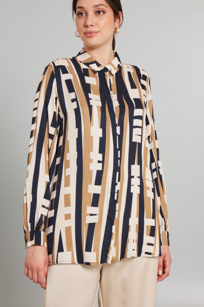 Camicia in twill di viscosa - BLU CAMMELLO LATTE - Fashion Market - 2