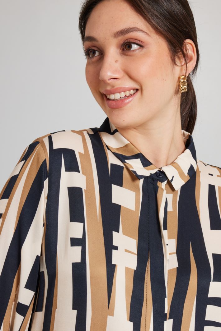 Camicia in twill di viscosa - BLU CAMMELLO LATTE - Fashion Market - 3