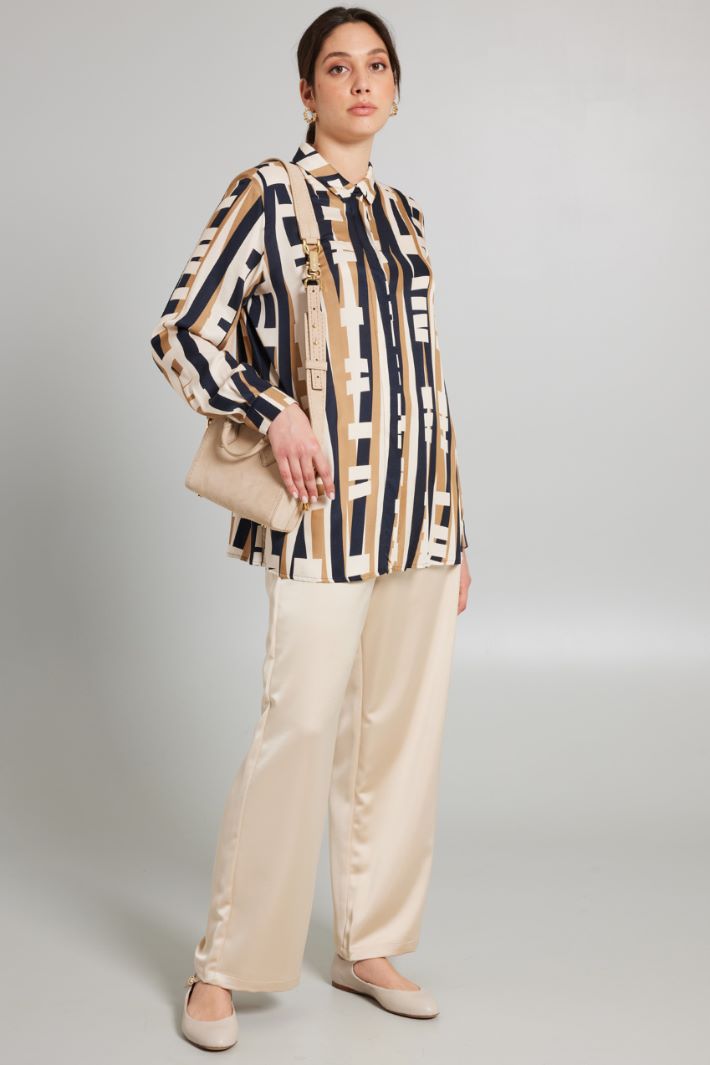 Camicia in twill di viscosa - BLU CAMMELLO LATTE - Fashion Market