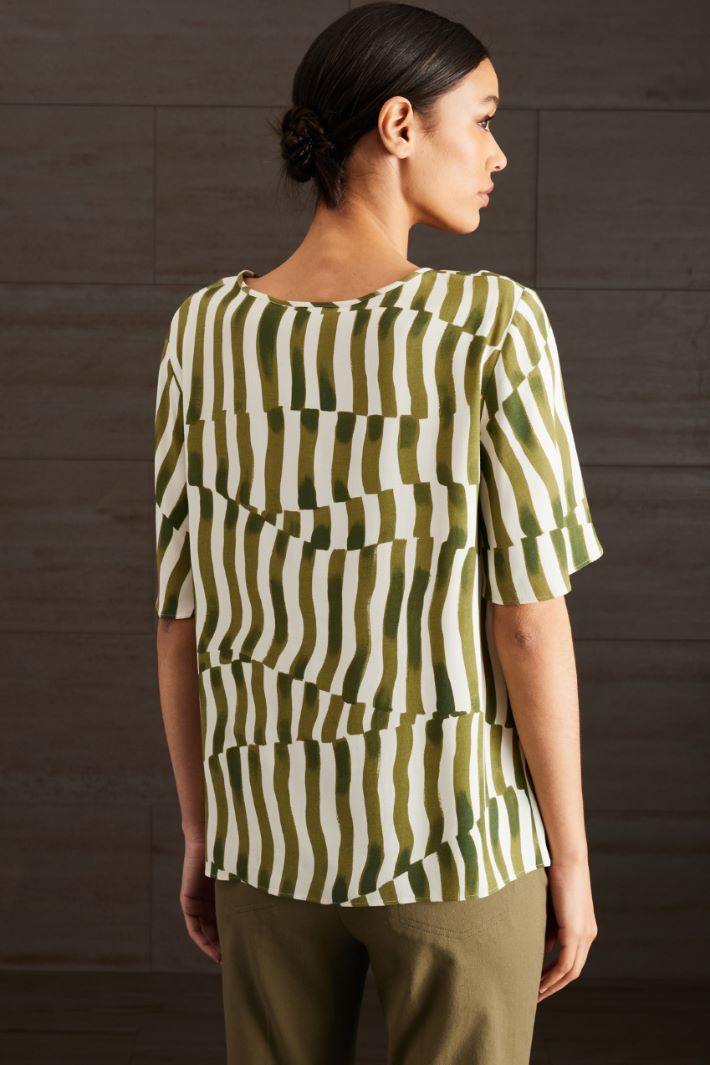 Top in crèpe marocaine  - VERDE KAKI BIANCO - Fashion Market - 4