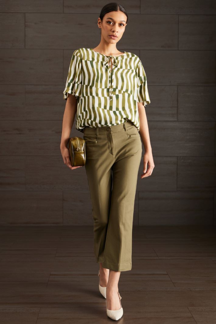 Top in crèpe marocaine  - VERDE KAKI BIANCO - Fashion Market