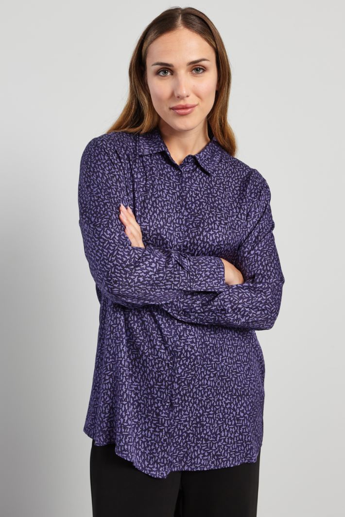 Camicia in twill stampato - VIOLA LILLA NERO - Fashion Market - 2