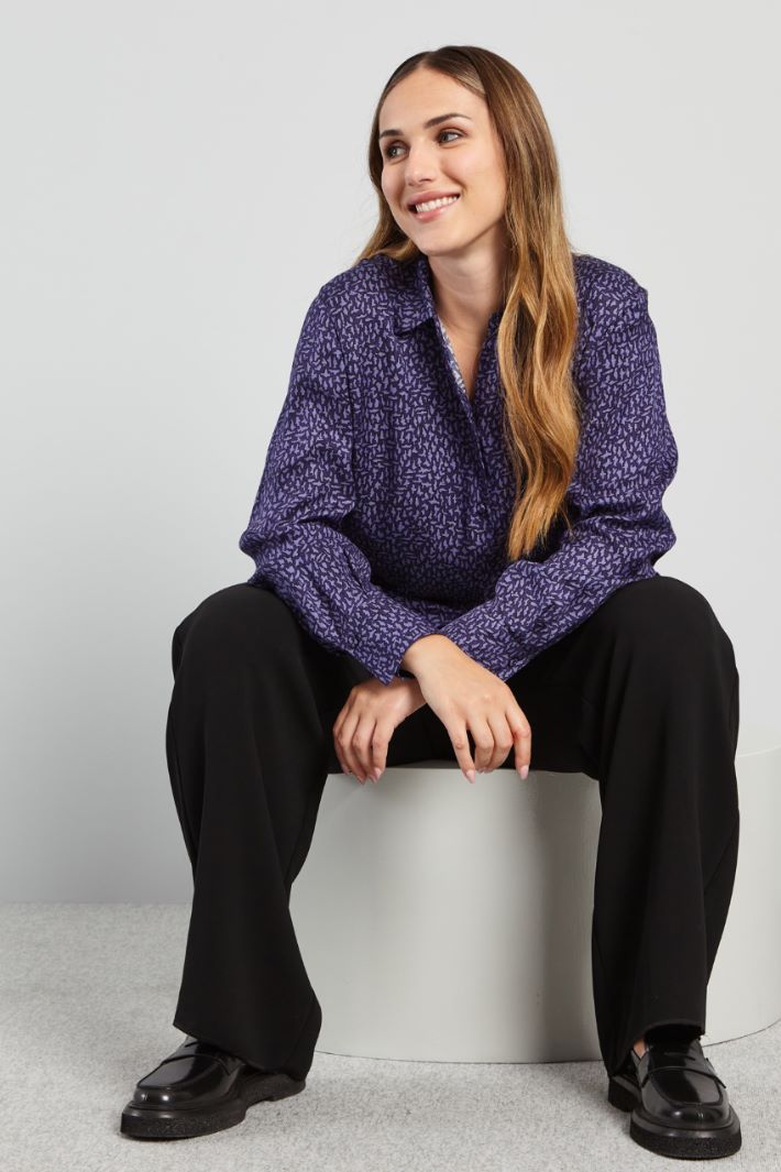 Camicia in twill stampato - VIOLA LILLA NERO - Fashion Market