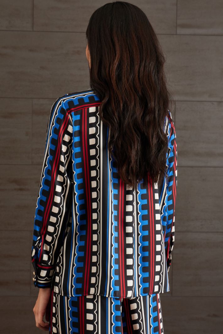 Camicia in twill stampato - BLU NERO ROSSO - Fashion Market - 4