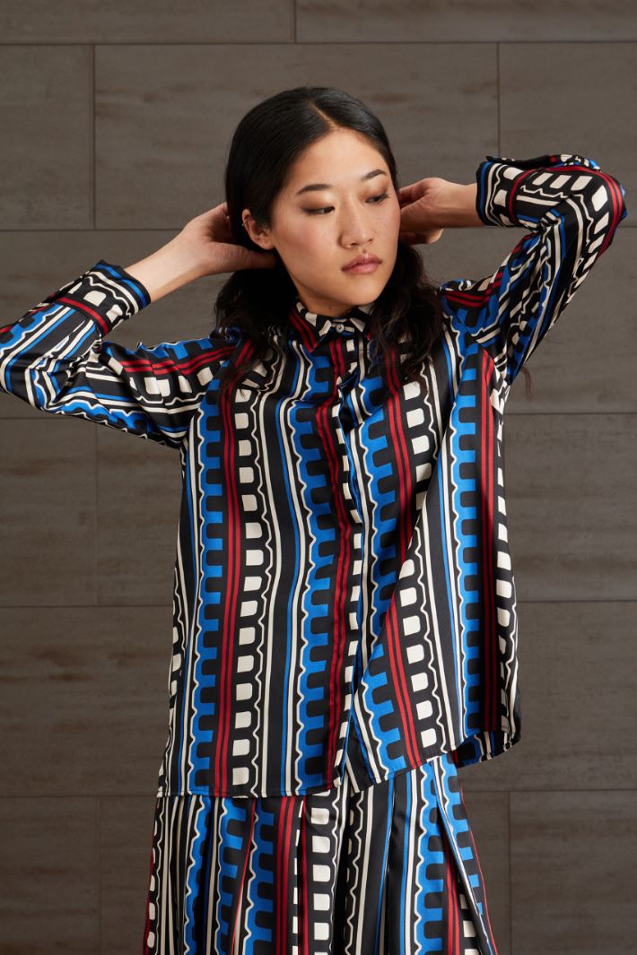 Camicia in twill stampato - BLU NERO ROSSO - Fashion Market - 2