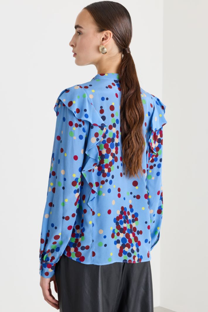 Blusa in crépe de chine di pura seta - AZZURRO - Fashion Market - 4