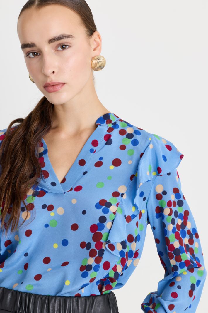Blusa in crépe de chine di pura seta - AZZURRO - Fashion Market - 3
