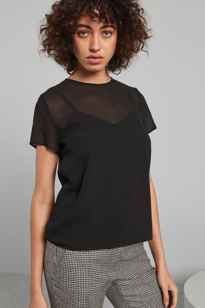 T-shirt in georgette - NERO - Fashion Market - 2