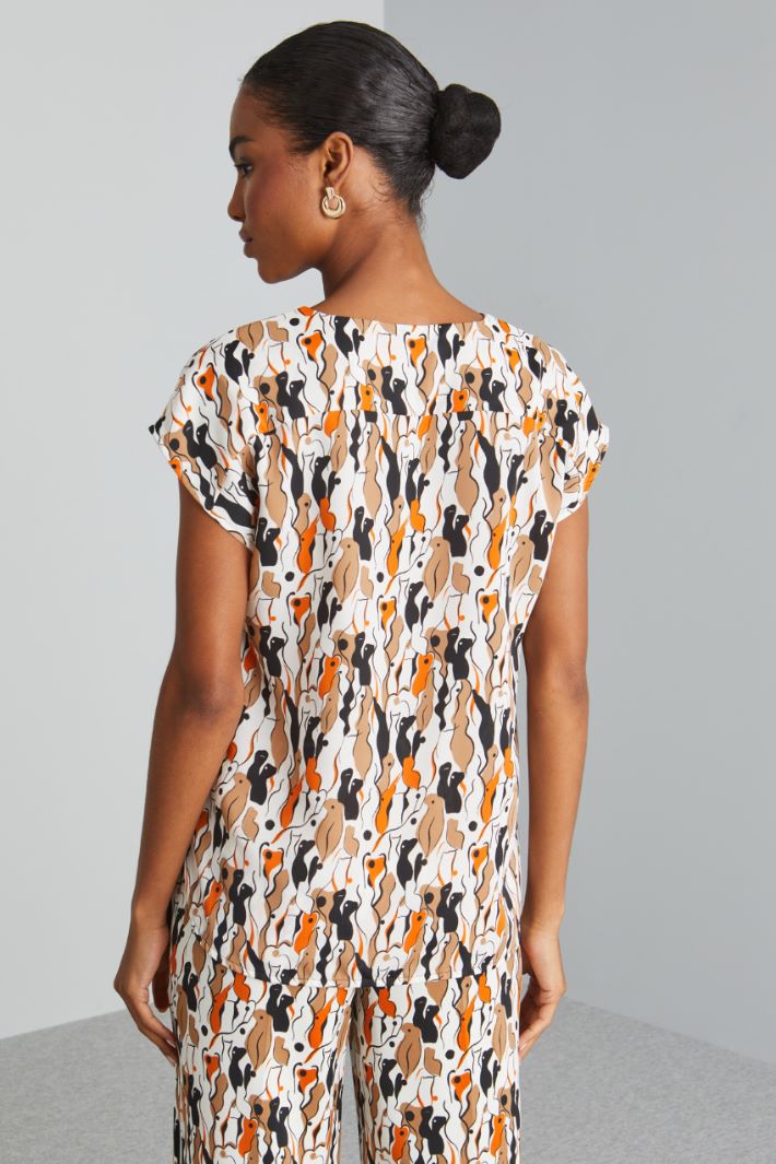 Blusa con maniche ad aletta - ARANCIONE BIANCO CAMMELLO - Fashion Market - 4